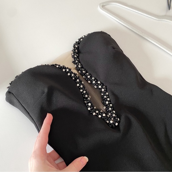 Nookie Adorn Crystal Beaded Cut Out Strapless Bodysuit in Black - Picture 13 of 14